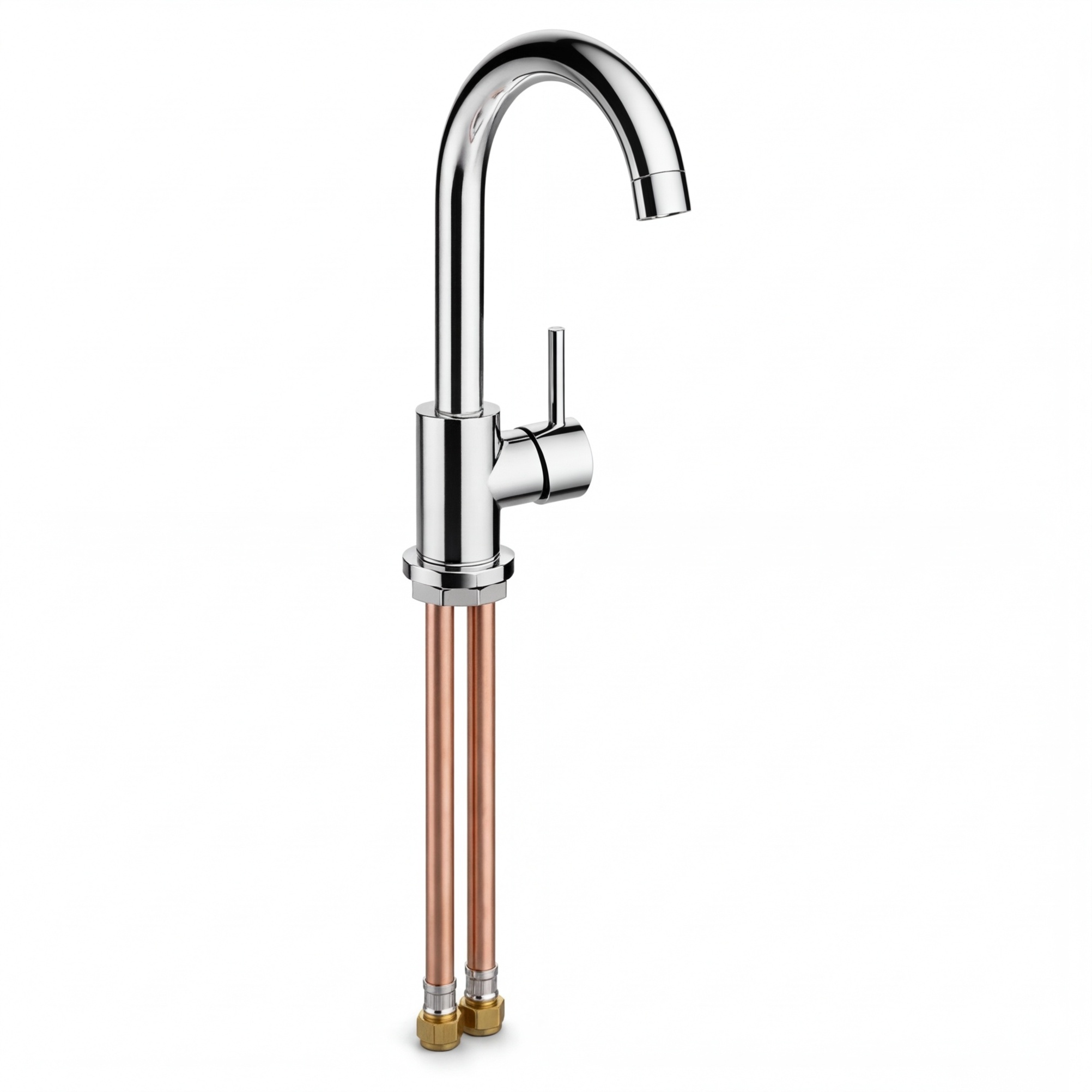 Mixer tap with copper piping tails as a permanent alternative to flexi hoses